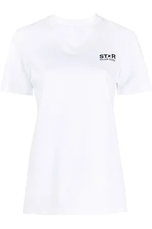 Golden Goose Tops, Dames, Wit, L, Katoen, Witte T-shirt met Logo Print, Korte Mouwen