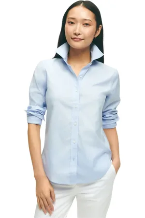 Brooks Brothers Blouses & Shirts, Dames, Blauw, S, Katoen, Classic Fit Non-Iron Supima Stretch Pinpoint Overhemd