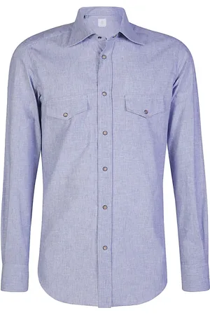 ELEVENTY Overhemden, Heren, Blauw, S, Katoen, Slim Fit Katoen Linnen Overhemd