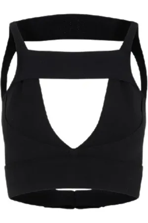 Rick Owens Tops, Dames, Zwart, M, Leer, Cut-Out Gedetailleerde Cropped Gebreide Top