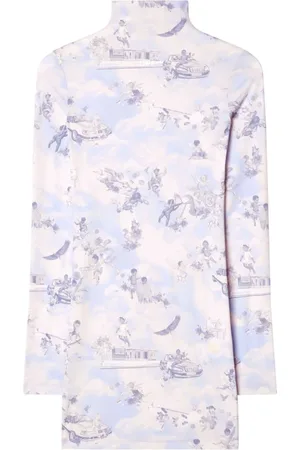 OFF-WHITE Kleedjes, Dames, Veelkleurig, S, Lichtblauwe High-Neck Mini Jurk