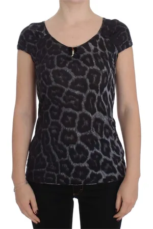 Roberto Cavalli Tops, Dames, Grijs, M, Stijlvolle Leopard Modal Top