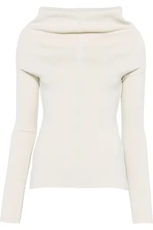 Rick Owens Truien, Dames, , M, Ecru Top met Cowl Neck en Lange Mouwen