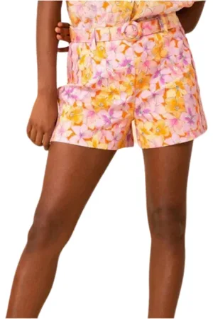 Hale Bob Korte broeken, Dames, Veelkleurig, S, Katoen, Oranje Canvas High Waist Shorts