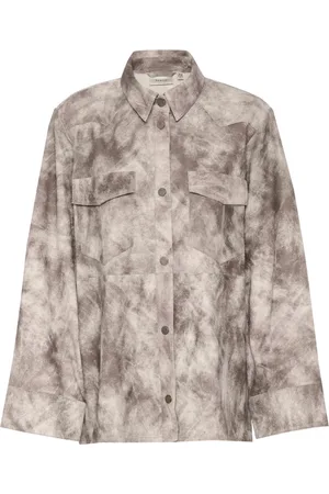 Gestuz Blouses & Shirts, Dames, Grijs, L, Leer, Vintage Grey Suede Overhemdblouse