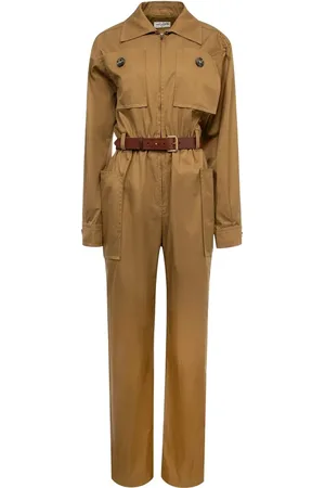 Saint Laurent Jumpsuits & Playsuits, Dames, Bruin, M, Katoen, Belted Cotton Jumpsuit