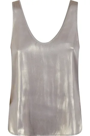 Zadig & Voltaire Tops, Dames, Grijs, XS, Polyester, Gouden Lurex Top met Iconische Strass