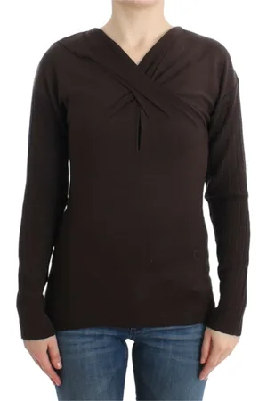 Roberto Cavalli Tops, Dames, Bruin, M, Wol, Bruine wollen trui met keyhole-detail
