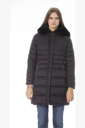 BALDININI Jassen, Dames, Zwart, 2Xl, Polyester, Chique Lange Donsjas met Monogramdetail