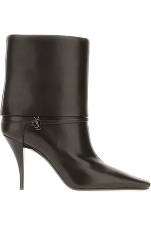 Saint Laurent Schoenen, Dames, Bruin, 39 EU, Leer, Niki Logo Gedetailleerde Enkellaarsjes