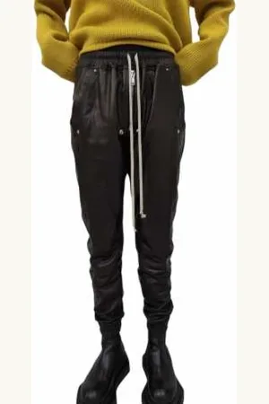 Rick Owens Broeken, Dames, Zwart, M, Leer, Bela Jogger Zwarte Leren Biker Broek