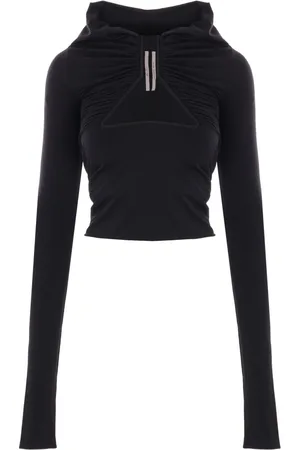 Rick Owens Tops, Dames, Zwart, XS, Nylon, Zwarte Top van Jersey met Lange Mouwen en Cut-Out