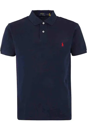 Ralph Lauren Tops, Heren, Blauw, M, Knit Polo met Korte Mouwen