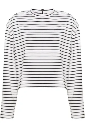 Gestuz Tops, Dames, Wit, XS, Gestreepte Cropped Top met Schoudervullingen