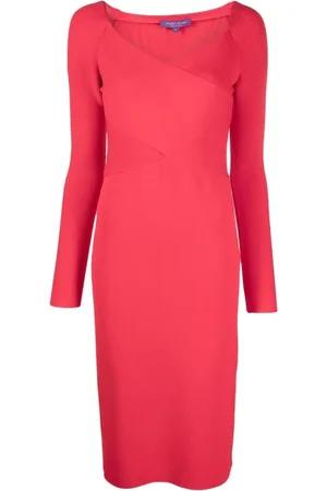 Ralph Lauren Kleedjes, Dames, Rood, L, Polyester, Gebreide midi-jurk