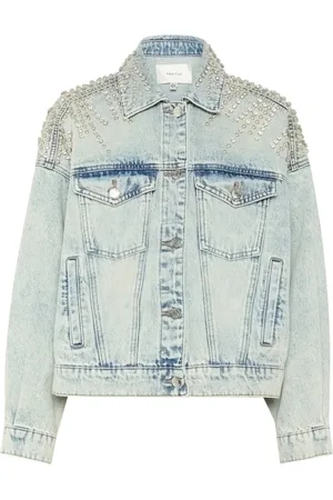 Gestuz Jassen, Dames, Blauw, L, Denim, Denim Jas met Kralen Details