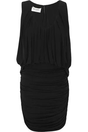 Saint Laurent Kleedjes, Dames, Zwart, M, Katoen, Mouwlloze minijurk met draperieën