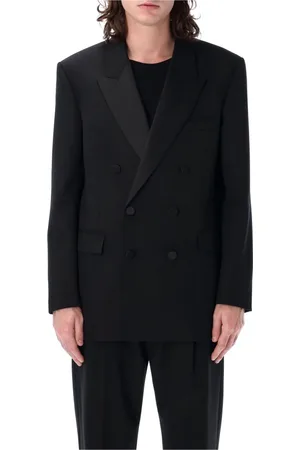 Saint Laurent Jassen, Heren, Zwart, L, Wol, Zwart smokingjasje met puntrevers