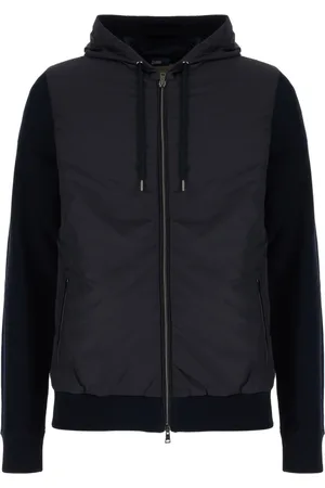 HERNO Jassen, Heren, Blauw, M, Katoen, Zip-Up Hooded Drawstring Jacket