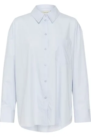 Gestuz Blouses & Shirts, Dames, Blauw, L, Katoen, Klassiek Oversized Overhemd met Lange Mouwen