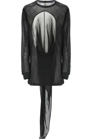 Rick Owens Tops, Heren, Zwart, M, Katoen, Zwart katoenen T-shirt met cut-out details