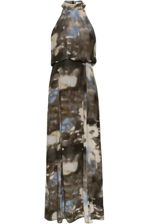 Gestuz Kleedjes, Dames, Veelkleurig, S, Blauw Blur Halternek Lange Jurk