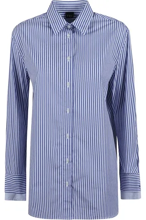 FAY Blouses & Shirts, Dames, Blauw, L, Katoen, Blauw Gestreept Katoenen Overhemd