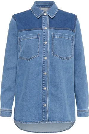 Kaffe Blouses & Shirts, Dames, Blauw, 2Xl, Denim, Denim shirt met borstzakken