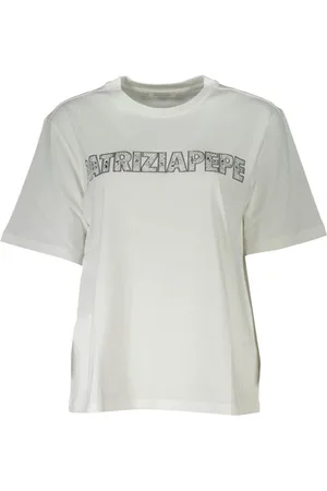Patrizia Pepe Tops, Dames, Wit, S, Katoen, Elegant Wit T-Shirt met Strass Details