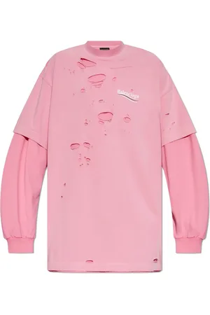 Balenciaga Tops, Heren, Roze, M, Katoen, Destroyed Layered T-shirt met Lange Mouwen