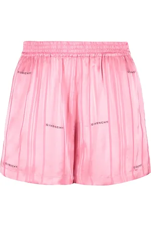 Givenchy Korte broeken, Dames, Roze, S, Polyester, Gestreept Logo Print Zijden Shorts