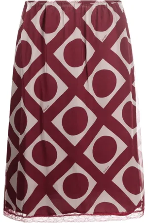 Gucci Rokken, Dames, Rood, S, Geometric Print Midi Rok met Kant