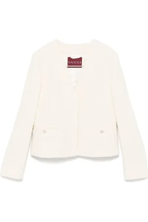 Gucci Jassen, Dames, Wit, S, Wol, Witte Bouclé Jas van Wolmix