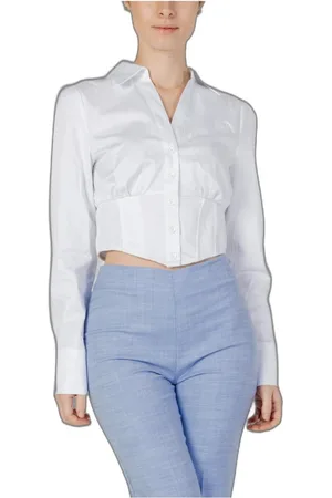 Guess Blouses & Shirts, Dames, Wit, L, Katoen, Wit Overhemd met V-hals