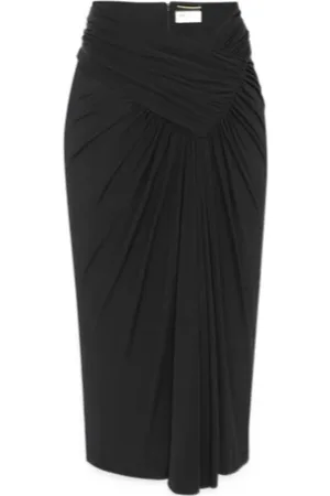 Saint Laurent Rokken, Dames, Zwart, L, Midi-rok met gedrapeerde taille