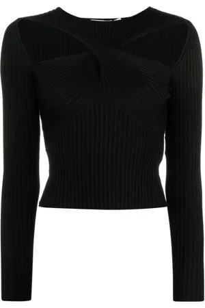 Self-Portrait Truien, Dames, Zwart, L, Polyester, Elegante Zwarte Gebreide Blouse met Cut-Out