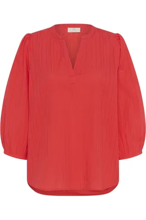 Kaffe Blouses & Shirts, Dames, Rood, XS, Katoen, Hibiscus Blouse met ¾ Mouwen