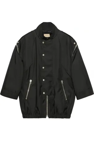 Gucci Jassen, Heren, Zwart, L, Katoen, Logo-Print Convertible Jacket
