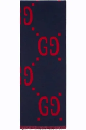 Gucci Accessoires, Heren, Blauw, ONE Size, Wol, GG Jacquard Wollen Zijden Sjaal