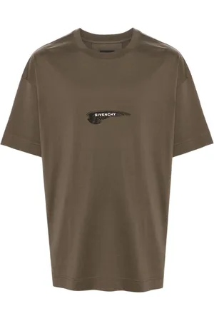 Givenchy Tops, Heren, Groen, M, Katoen, Militair Groene Logo T-Shirt