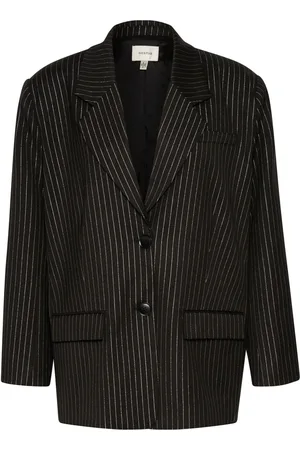 Gestuz Jassen, Dames, Zwart, L, Blackpinstripe Lurex Blazer Jacket