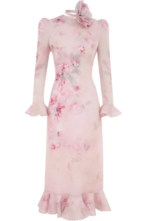 ZIMMERMANN Kleedjes, Dames, Roze, L, Linnen, Roze Zijden Linnen Midi Jurk