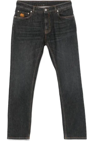 Etro Jeans, Heren, Grijs, W34, Denim, Antraciet Denim Jeans met Pegasus Motief