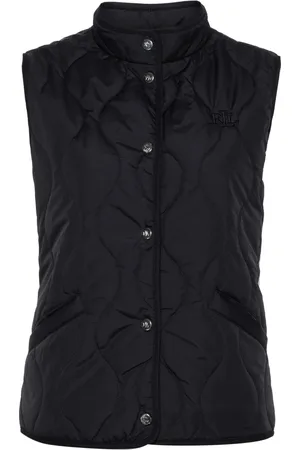 Ralph Lauren Jassen, Dames, Blauw, L, Leer, Gewatteerd Vest