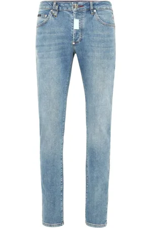 Philipp Plein Jeans, Heren, Blauw, W31, Denim, Gewassen Denim Jeans met Logopatch