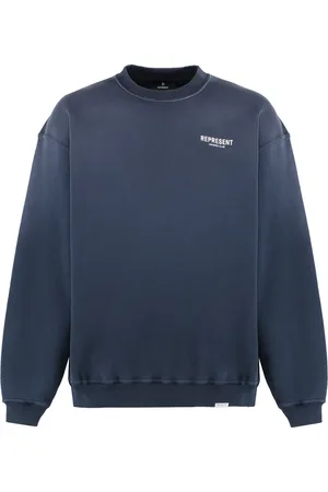 Represent Sweatshirts & Hoodies, Heren, Blauw, M, Katoen, Geribbelde Katoenen Sweater met Ronde Hals