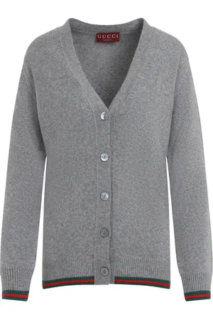 Gucci Truien, Dames, Grijs, S, Wol, Grijs Melange Vest met Web Detail