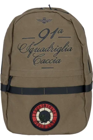 Aeronautica Militare Tassen, unisex, Groen, ONE Size, Katoen, Groene militaire rugzak met borduurwerk