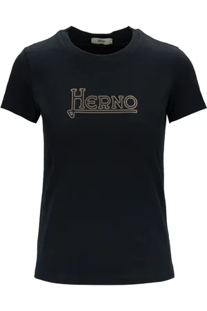HERNO Tops, Dames, Zwart, 2Xs, Katoen, Stijlvol T-shirt met Strass Logo