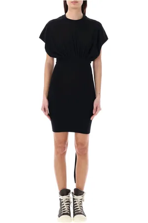 Rick Owens Kleedjes, Dames, Zwart, M, Katoen, Cinched S/L Tommy Mini Jurk